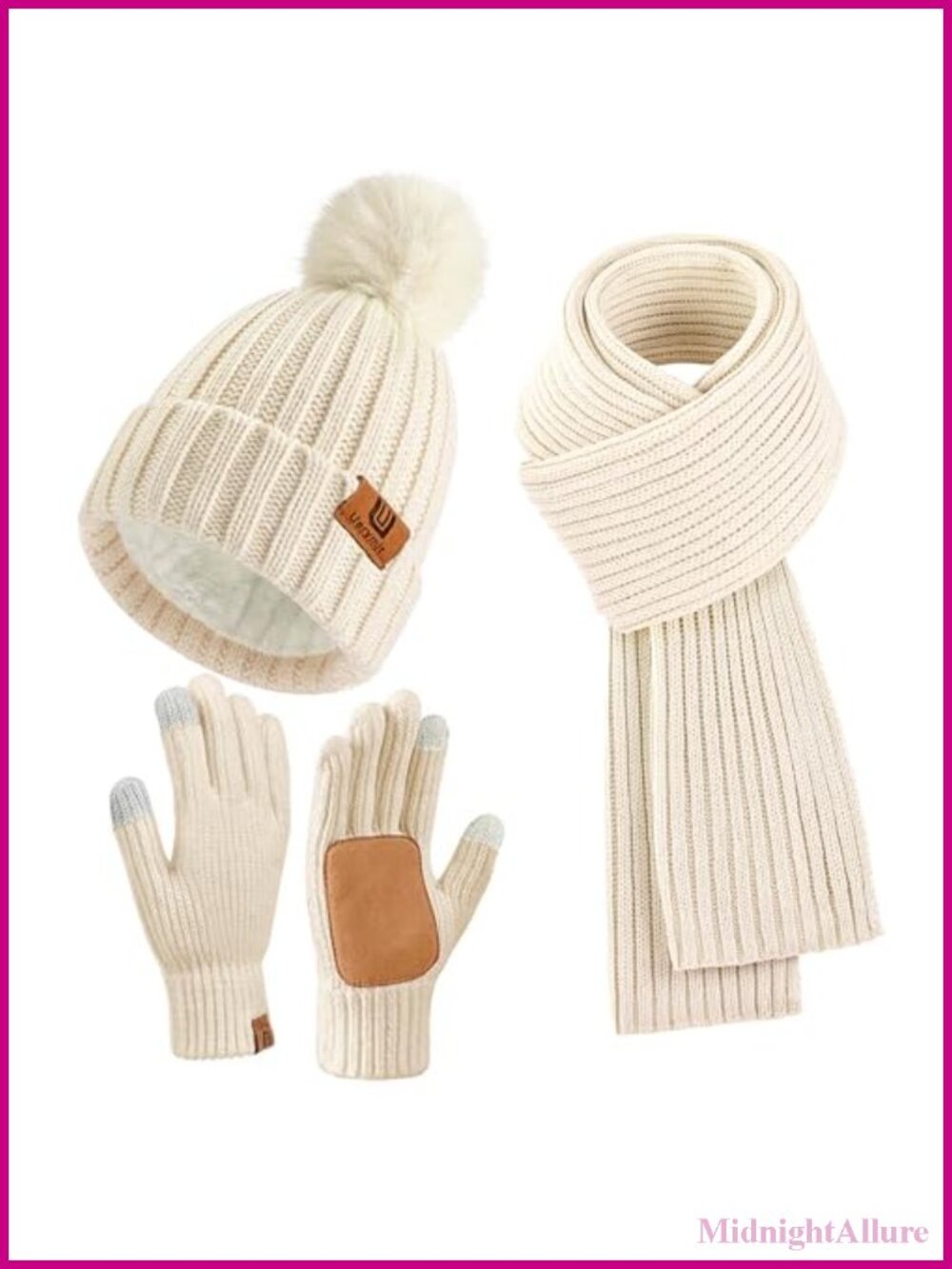 Womens Winter Beanie Scarf Gloves Set Acrylic Fleece Lined Touchscreen